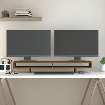 Monitorstandaard 100x27x14 cm massief grenenhout honingbruin 3