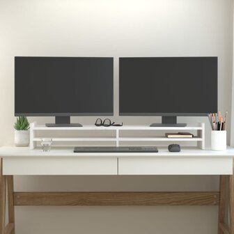 Monitorstandaard 100x27x15 cm massief grenenhout wit 3