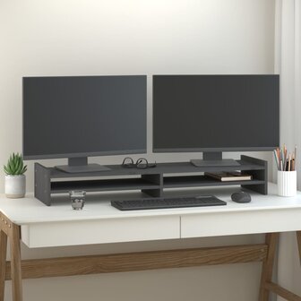 Monitorstandaard 100x27x15 cm massief grenenhout grijs 1