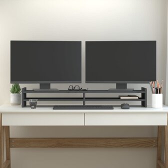 Monitorstandaard 100x27x15 cm massief grenenhout grijs 3