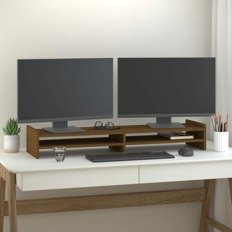 Monitorstandaard 100x27x15 cm massief grenenhout honingbruin 1