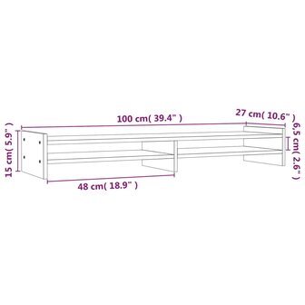 Monitorstandaard 100x27x15 cm massief grenenhout honingbruin 8