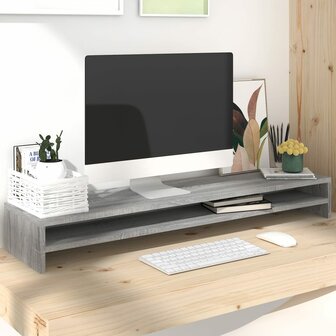 Monitorstandaard 100x24x13 cm bewerkt hout grijs sonoma eiken 1