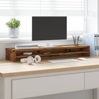 Monitorstandaard 100x24x13 cm bewerkt hout oud houtkleurig 3