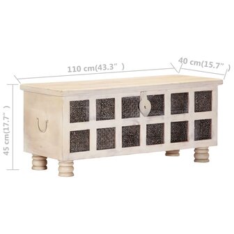 Opbergkist 110x40x45 cm massief acaciahout wit 9