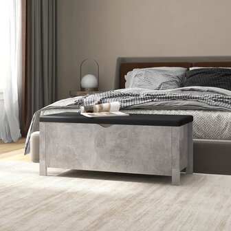 Opbergbox met kussen 105x40x45 cm bewerkt hout betongrijs 1