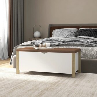 Opbergbox en kussen 105x40x45 cm spaanplaat wit en sonoma eiken 1