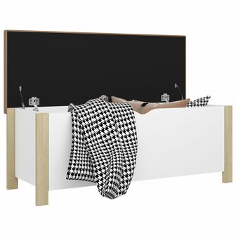 Opbergbox en kussen 105x40x45 cm spaanplaat wit en sonoma eiken 3