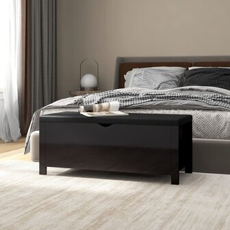 Opbergbox met kussen 105x40x45 cm bewerkt hout hoogglans zwart 1