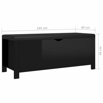 Opbergbox met kussen 105x40x45 cm bewerkt hout hoogglans zwart 7