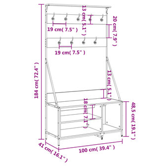 Kledingrek met schoenenrek 100x41x184 cm grijs sonoma 9