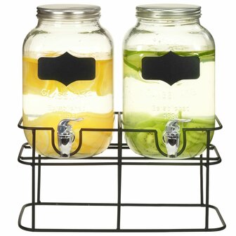 Drankdispensers 2 st met standaard 2 x 4 L glas  1