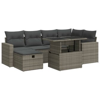 7-delige Loungeset met kussens poly rattan grijs 2