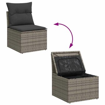 7-delige Loungeset met kussens poly rattan grijs 9