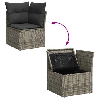 7-delige Loungeset met kussens poly rattan grijs 10