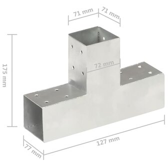 Paalverbindingen 4 st T-vorm 71x71 mm gegalvaniseerd metaal 7