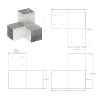 Paalverbindingen 4 st Y-vorm 101x101 mm gegalvaniseerd metaal 7