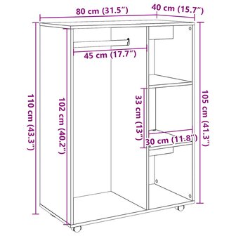 Kledingkast 80x40x110 cm bewerkt hout artisanaal eikenkleur 10