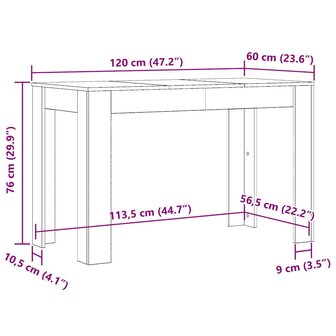 Eettafel 120x60x76 cm bewerkt hout oud houtkleurig 10