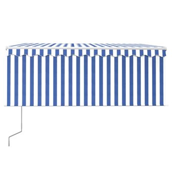 Luifel met rolgordijn, LED en windsensor 3x2,5 m blauw en wit   3
