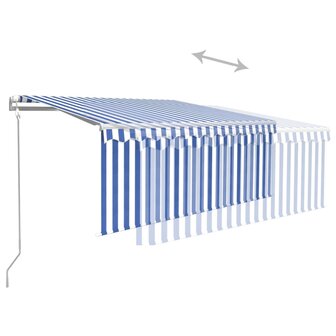 Luifel met rolgordijn, LED en windsensor 3x2,5 m blauw en wit   4