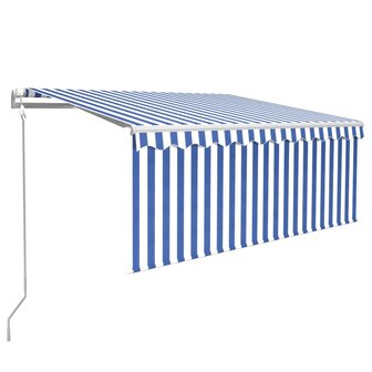 Luifel met rolgordijn, LED en windsensor 3,5x2,5 m blauw en wit   2