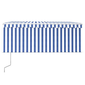 Luifel met rolgordijn, LED en windsensor 3,5x2,5 m blauw en wit   3