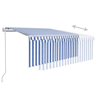 Luifel met rolgordijn, LED en windsensor 3,5x2,5 m blauw en wit   4