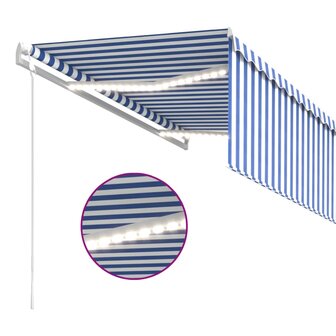 Luifel met rolgordijn, LED en windsensor 3,5x2,5 m blauw en wit   5