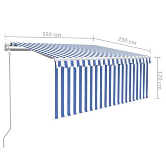 Luifel met rolgordijn, LED en windsensor 3,5x2,5 m blauw en wit   10
