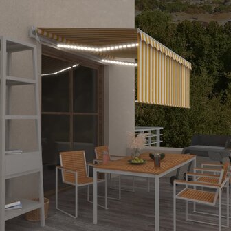 Luifel met rolgordijn, LED en windsensor 3,5x2,5 m geel en wit   1
