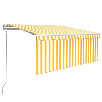 Luifel met rolgordijn, LED en windsensor 3,5x2,5 m geel en wit   2