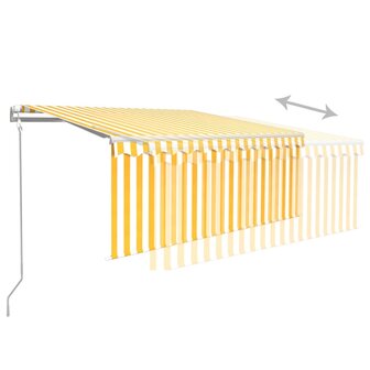 Luifel met rolgordijn, LED en windsensor 3,5x2,5 m geel en wit   4