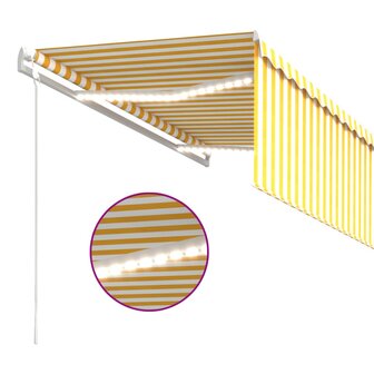 Luifel met rolgordijn, LED en windsensor 3,5x2,5 m geel en wit   5