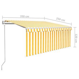 Luifel met rolgordijn, LED en windsensor 3,5x2,5 m geel en wit   10