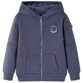 Kindervest met capuchon en rits 92 gem&ecirc;leerd donkerblauw 1