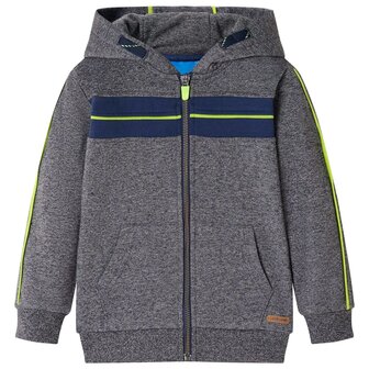 Kindervest met capuchon en rits 128 gem&ecirc;leerd grijs 1