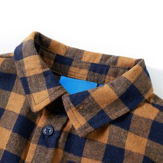 Kinderoverhemd geruit 92 cognackleurig en blauw 3