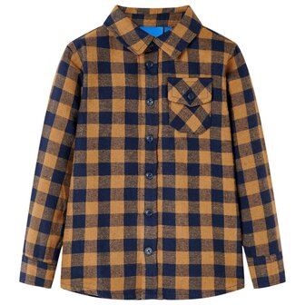 Kinderoverhemd geruit 116 cognackleurig en blauw 1