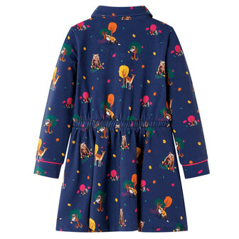 Kinderjurk lange mouwen en trekkoord 128 marineblauw 2