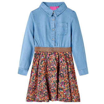 Kinderjurk met lange mouwen 92 marineblauw en denimblauw 1