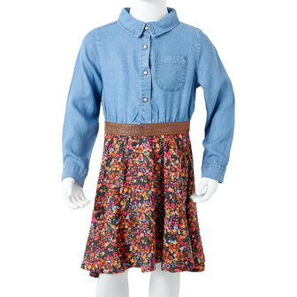 Kinderjurk met lange mouwen 92 marineblauw en denimblauw 8