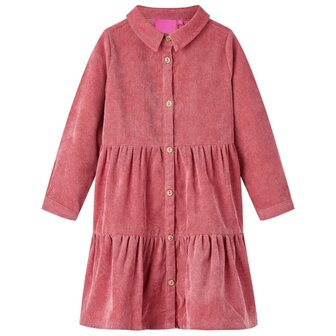 Kinderjurk met lange mouwen ribfluweel 92 oudroze 1