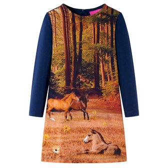 Kinderjurk met lange mouwen 104 marineblauw 1