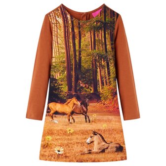 Kinderjurk met lange mouwen 128 cognackleurig 1