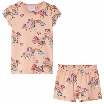 Kinderpyjama met korte mouwen 128 lichtoranje 1
