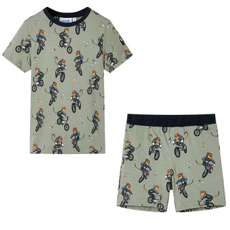Kinderpyjama met korte mouwen 128 lichtkaki 1