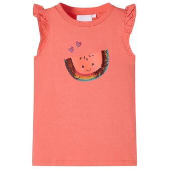 Kindershirt met ruches aan de mouwen 140 koraalkleurig 1