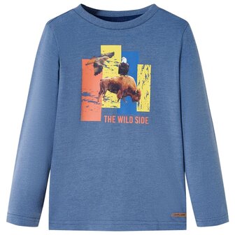 Kindershirt met lange mouwen 140 gem&ecirc;leerd blauw 1