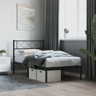 Bedframe met hoofdbord metaal zwart 80x200 cm 1